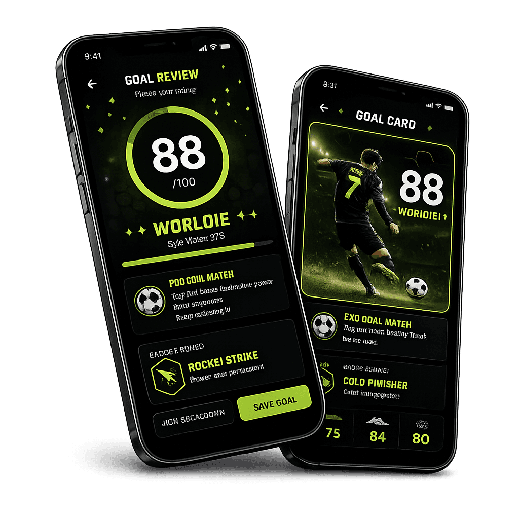 Hero phone combo image showing Rate My Goal review and goal card screens